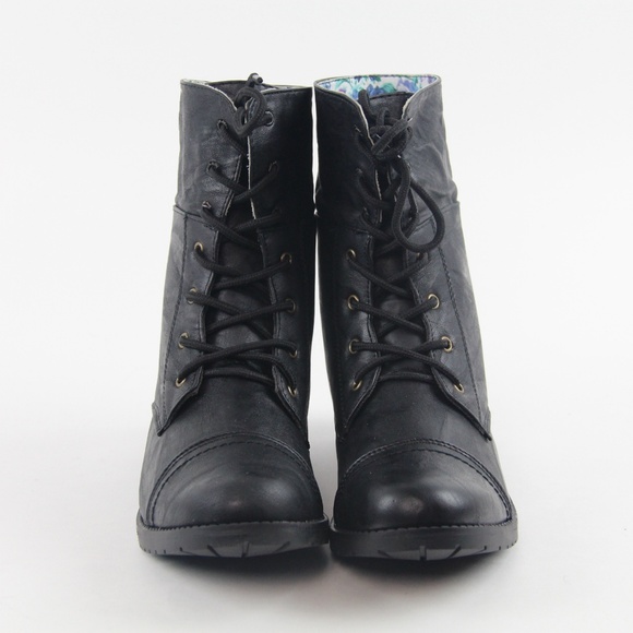 Women's Military Combat Mid Calf Boots Floral Blue - Picture 4 of 5